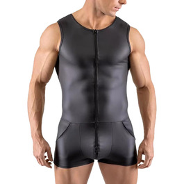 Чоловічий боді з лакової шкіри, облягаючий, з блискавкою та кишенею, для клубу/сцени, чорний, 3XL