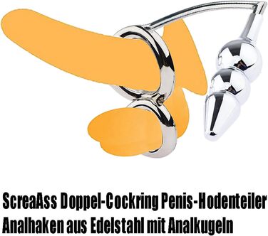 Сталевий подвійний кільце для статевих органів, кільце для яєчок, металевий гачковий кільце, анальний гачок з анальним плугом, кільце для статевих органів з анальним плугом, анальні кулі, розтягувач яєчок, сексуальна іграшка для чоловіків, пар, 40 мм