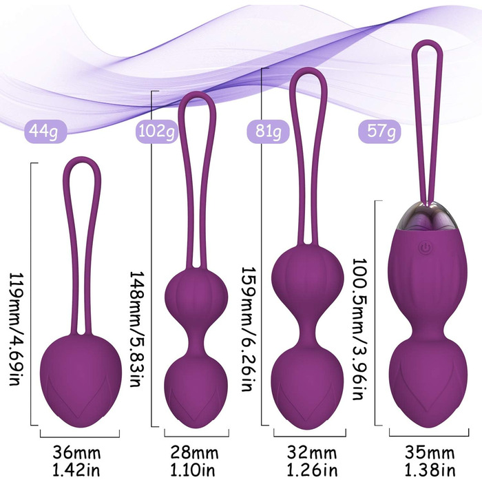 Тренування м'язів тазу для жінок з пультом дистанційного керування, силіконові м'ячі для контролю сечовипускання та вправ для тазового дна (фіолетовий)
