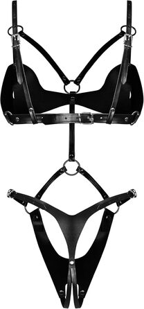 Сексуальний жіночий комплект нижньої білизни Selente Love & Fun: боді/відкритий боді/бодісток та сатинова маска для очей (S-L, чорний, екошкіра)