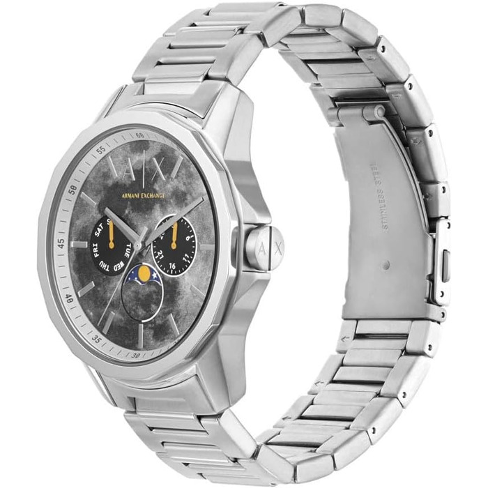 Чоловічий кварцовий годинник Armani Exchange з багатофункціональним циферблатом, сталевий браслет, 44 мм (Silver Tone And Grunge)