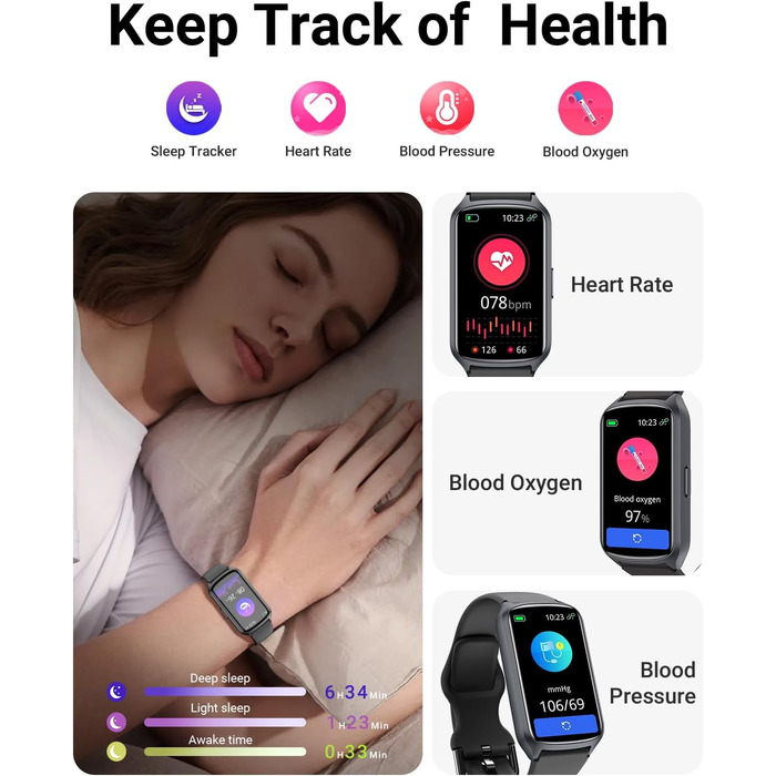 Фітнес-трекер Smart Watch для жінок та чоловіків, водонепроникний 5ATM, моніторинг SpO2, пульсу та сну, 20+ режимів тренувань, крокомір, чорний