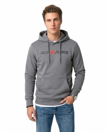 Чоловічий худі Jack & Jones Regular Fit JJEADRIAN з великим принтом на спині, сірий (Sedona Gray)