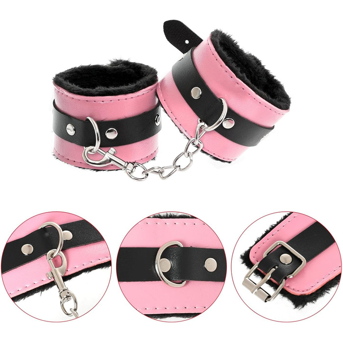 Набір для БДСМ зв'язування (12 предметів): наручники, фіксатори для щиколоток, анальний плагін, клямки для сосків, м'ячик-кнебель, перо-піксель, маска для очей, батіг, лопатка, бавовняне мотузка (рожевий та чорний)