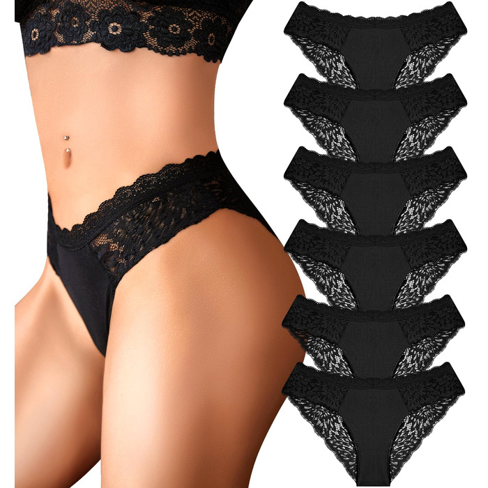 Сексуальні жіночі труси-сліпи XL, бавовна, мереживо, дихаючі, 6 шт. (чорний)