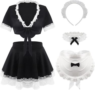 Костюм горничної для жінок: сукня з мереживним фартухом, косплей, чорний, розмір XXL-3XL