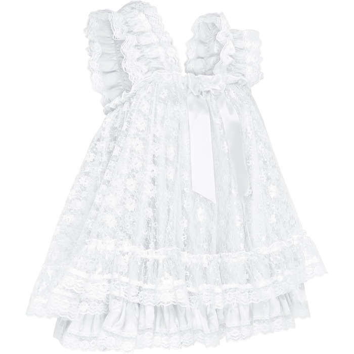 Нічна сорочка-бабідол Satini Dessous з рюшами та мереживом, Cosplay, XXL, білий колір