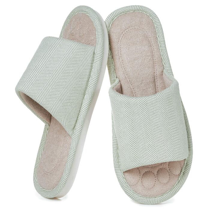 Унісекс домашні капці Dokela з ефектом пам'яті (Memory Foam), дихаючі бавовняні тапочки відкриті, протиковзкі, літні (розмір 35/36 EU, колір зелений)