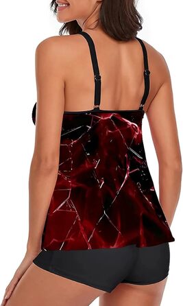 Танкіні жіночий купальник з шортами, комплект з двох частин, літній, чорний, червоний (S)