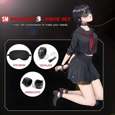 Набір для БДСМ для пар Fesseln: 3 шт. Люкс набір для дорослих, наручники для сексуальних ігор, екстремальне секcуальне іграшки, чорний колір