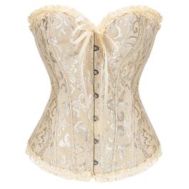 Жіночий корсет-бюстгальтер XZQTIVE з мереживом, з кісточками, готичний корсаж, бюстгальтер, топ XS, абрикосовий колір