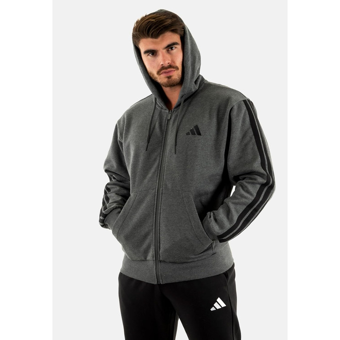 Чоловіча флісова худі на блимавці Adidas Essential Three Stripes, темно-сіра, розмір XXL