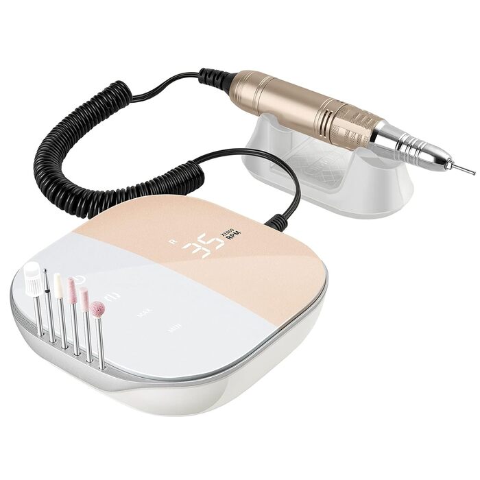 Професійний електричний апарат для манікюру та педикюру Madenia TouchPro 35000 об/хв для гель-нігтів та штучних нігтів, з HD-дисплеєм та набором з 6 фрез, рожевий