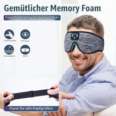 Bluetooth-маска для сну Schlafkopfhörer з 3D-ефектом та HD-стереодинаміками, регульована м'яка пов'язка для сну, медитації та подорожей (Чорна)