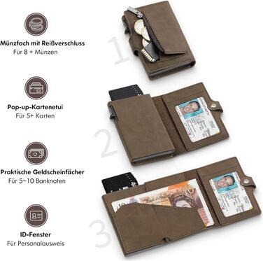 Тонкий чоловічий гаманець TENBST з RFID захистом та монетницею, преміум шкіряний картхолдер на 10 карток, чорний та помаранчевий (Коричневий)