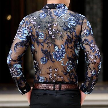 Чоловіча сорочка Deepsko з мереживом та квітковим візерунком, прозора сітка, жовта, розмір EU S-M