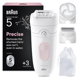 Епілятор Braun Silk-épil 5 (5-060) для жінок, водонепроникний пристрій для тривалої депіляції з тримером, пілінговою насадкою та бритвою, білий/рожевий