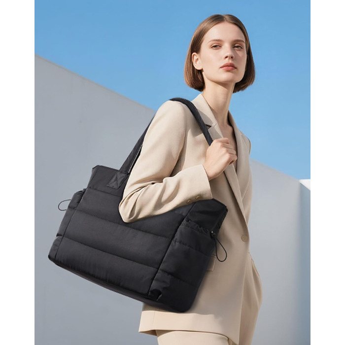 Жіноча сумка-шопер LOVEVOOK велика тканинна сумка Tote Bag для ноутбука 17.3 дюймів, робоча сумка для вчителів та офісу з маленькою сумкою в комплекті (чорна, 2 шт)