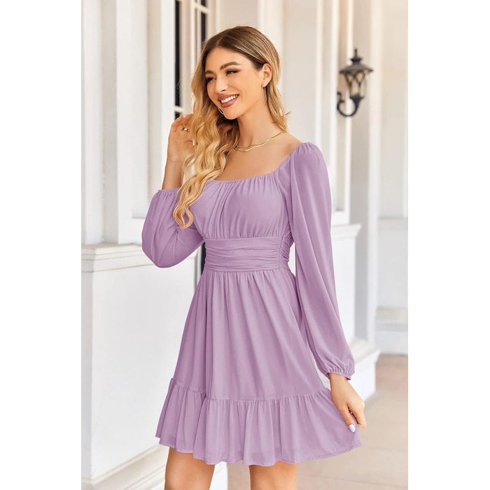 Сукня ILY BELA Daen з квадратним вирізом, висока талія, складки, довга, для вечірнього образу (фіолетовий, XL)