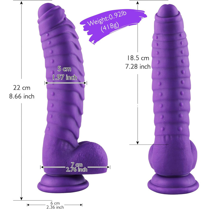 Реалістичний дилда для жінок 22 см, MOCOYA з сильним присоском, іграшки для дорослих, дилда для вагінального та анального використання (чорний, фіолетовий)