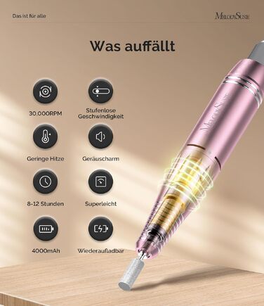 Акумуляторний електричний апарат для манікюру та педикюру MelodySusie SC300F, 30000 об/хв, з LCD-дисплеєм, для гель-лаків та акрилу, рожевий