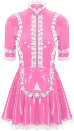 Костюм покоївки Agoky для жінок: міні-сукня з лакованої шкіри, мереживна спідничка, еротична білизна, клубний наряд (3XL, Рожевий)