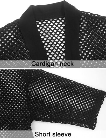 Чоловіча прозора блуза з довгим рукавом Panegy, мереживна сорочка, сітчаста, облягаюча, чорна, розмір L