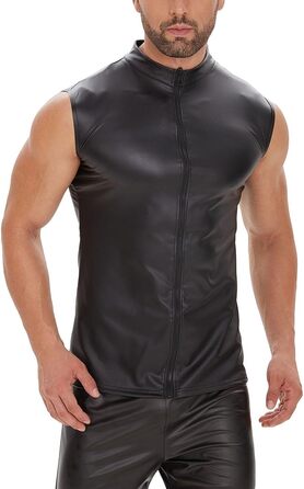 Чоловіча шкіряна жилетка Xokesy, без рукавів, на блискавці, для вечірок, чорна, M