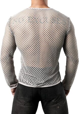 Чоловіча футболка JOGAL з довгим рукавом, сітка, прозора, армійного кольору (XXL, сірий)