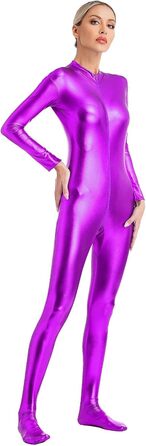 Жіночий комбінезон з довгим рукавом GRRKDFQ з блискавкою спереду (фіолетовий, S)
