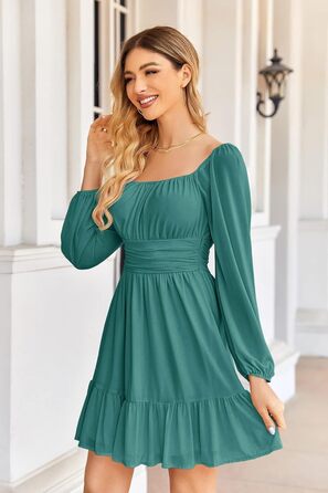 Сукня Iily Bela Daen з квадратним вирізом, висока талія, фалди, довга, для вечірнього образу (зелена, розмір S)