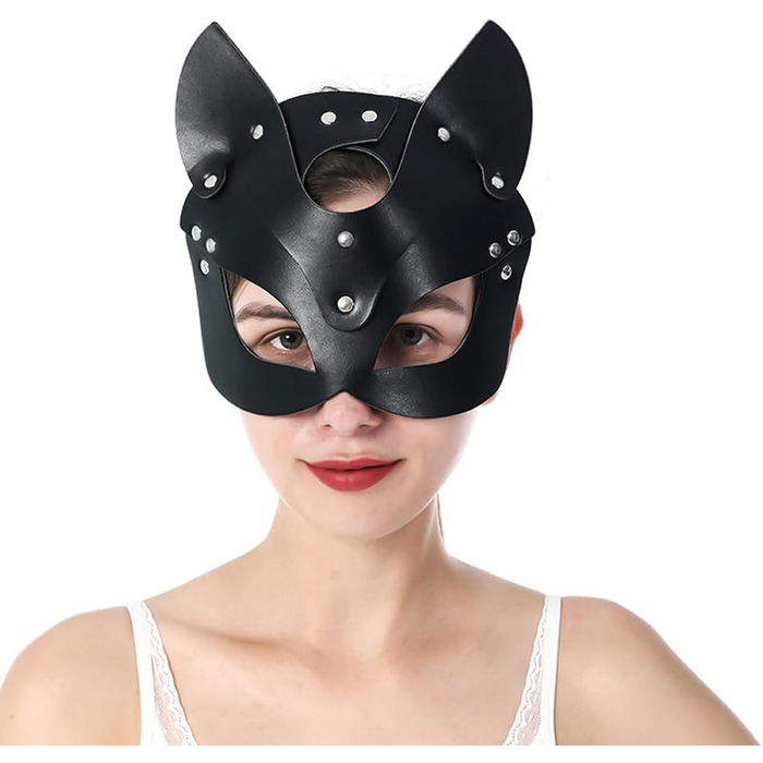 Маска кота з PU шкіри, BDSM, Bondage, для жінок, карнавал, маскарад, котяча маска, чорна