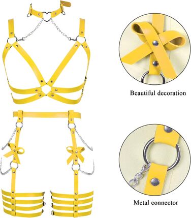 Жіночий шкіряний боді з лямками BANSSGOTH: комплект стрінги з бантиком для танців та святкування, оранжевий/жовтий колір