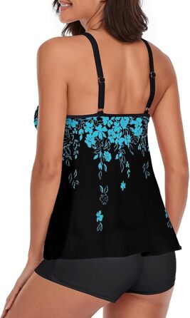 Tankini жіночий купальник з шортами, двочастинний комплект, літній, елегантний, синій. Ідеальний для пляжу та відпочинку.