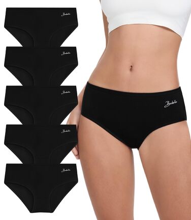 Бобель: 5 трусиків для жінок, бавовна, дихаюча підбірка, комфортні труси, м'які, еластичні (S-XXL) чорного кольору
