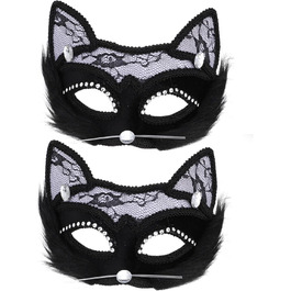 Маска котячого обличчя Holibanna для Хелловіну, 8 шт. - чорна маска, маска для карнавалу, плюшеві маски з мереживом