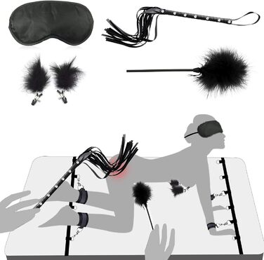 Набір для БДСМ: 26 предметів - наручники, аналплаг, кільце для пеніса, чік, прищіпки для сосків, маска для очей, плеть, заглушка. Ідеальний набір для сексуальних ігор та зв'язування.