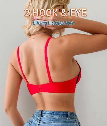 Трусики бюстгальтер для жінок з пуш-ап, квітковий мереживний дизайн, глибокий V-подібний виріз, додавання чашечки, повсякденний одяг, 85B, червоний