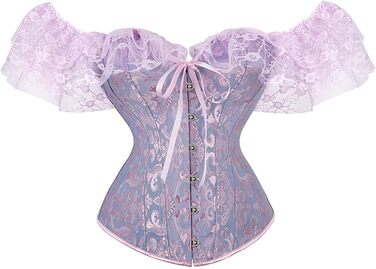 Корсет Даен Корс - великі розміри, шнурівка, body shaper, сатин, квітковий принт, топ корсаж, вінтаж (блакитний, M)