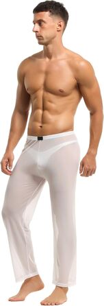 Чоловічі прозорі штани з мережива, нічна сорочка, спідня білизна, штани з нейлону, довгі прозорі штани, мереживні штани änner, штани з тонкої сітки, матеріал - тюль (M, білий)