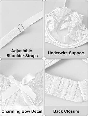 Panegy: Комплект бюстгальтера та трусиків з вишивкою, Push-Up, білий, M