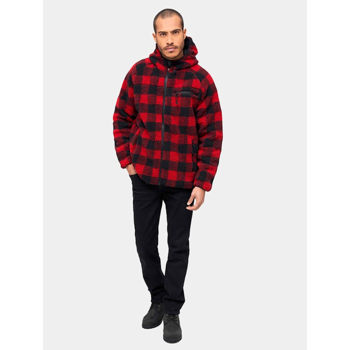 Чоловіча робоча куртка Brandit Teddyfleece Worker Jacket, теплий фліс, червоно-чорна, розмір 3XL