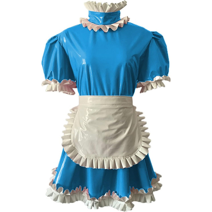 Сукня готична Лоліта Плюс Сайз з шнурівкою, PVC, міні, короткий рукав, блакитний (3XL)