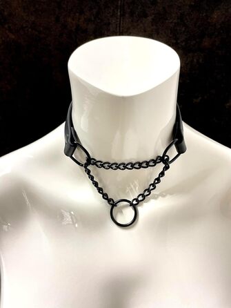 Шкіряне намисто з ланцюгом, готичне намисто з ланцюгом, намисто BDSM (XL 46-52 см)