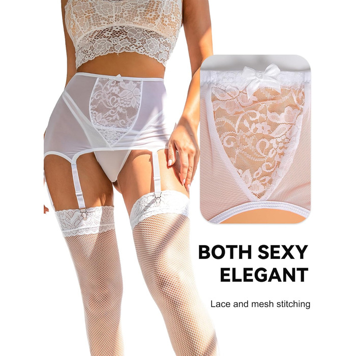 Набір з 2 шт. спідничних ременів з високою талією, розмір plus size, мереживні ремінці для панчіх (білий/розкішний сад)