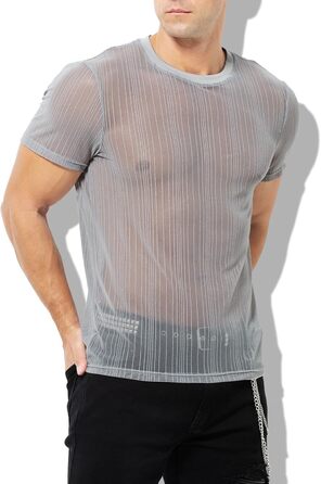 Прозора футболка Casey Herren з блискітками, короткий рукав, круглий витон, клубний стиль, сірий (M, D3-grau)