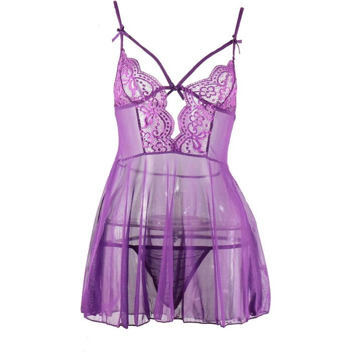 Сексуальна спідня білизна Daen: Babydoll, Tanga, Negligees з мереживом, V-подібний виріз, прозорий дизайн, для свята День Святого Валентина, кольори: білий, фіолетовий, розмір XXL