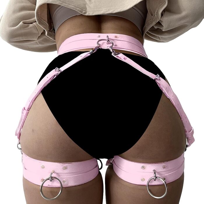 Жіночий готичний набір ременів на стегна з шкіри, регульовані панчохотримачі для нижньої білизни, косплей, карнавал, панк, вечірні образи (Рожевий)