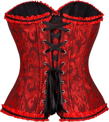 TRIWORKS Корсетний топ для жінок: корсеж, шнурівка, бюстгальтер, корсет, сатин, мереживо, для карнавалу та Різдва, S-XXL, чорний та червоний XL