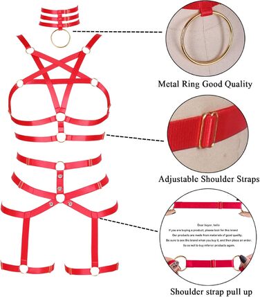 Жіночий корсет-нагрудник PETMHS у стилі панк, повна сітка, мереживний бюстгальтер та пояс-стрінг, комплект Harajuku Gothic для фестивалів та рейвів (червоний)